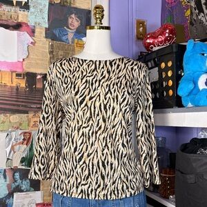 Vintage Brittany Black Abstract Animal Stripe Rhinestone Top